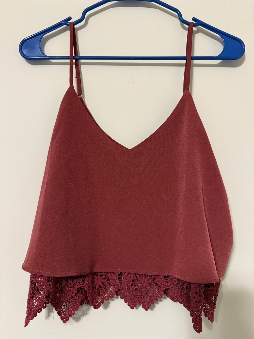 Forever 21 Burgundy Crochet-Hem V-Neck Tank Top